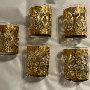5 Vintage Culver 22 karat gold adorned lowball glasses. 4”